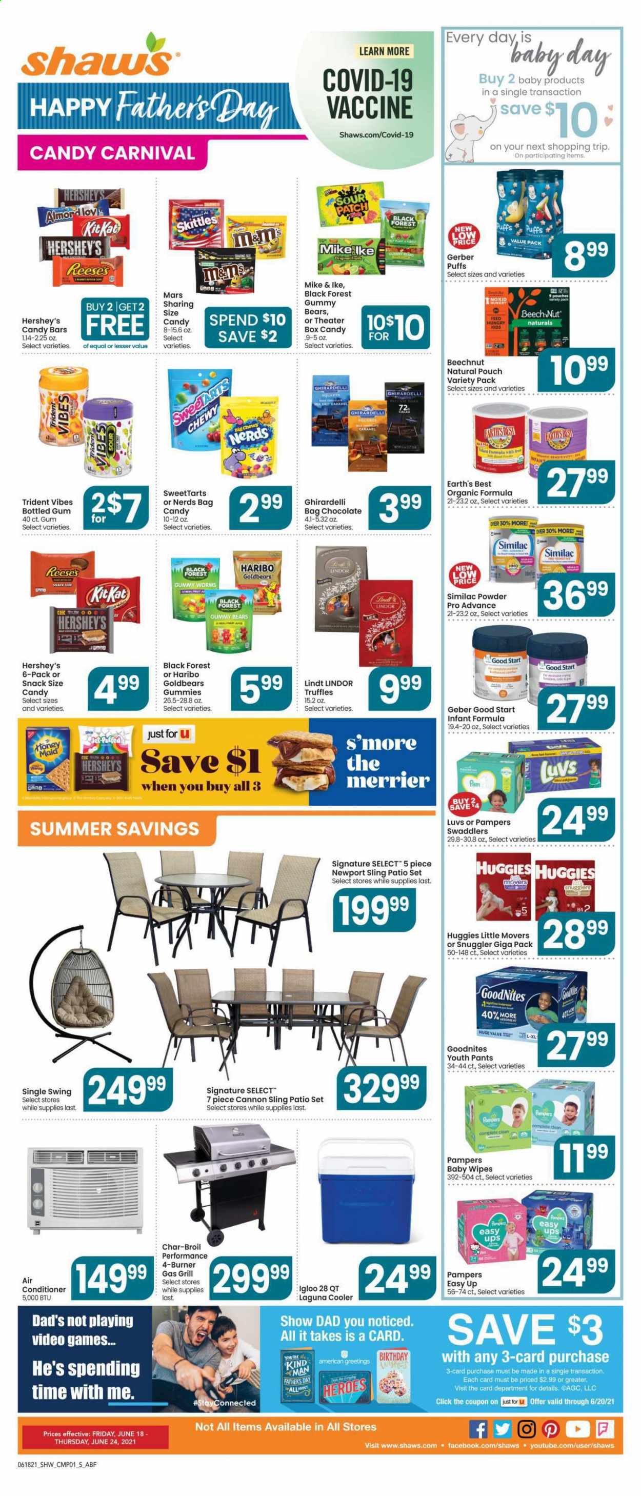 thumbnail - Shaw’s Flyer - 06/18/2021 - 06/24/2021 - Sales products - puffs, Reese's, Hershey's, chocolate, Haribo, Lindt, Lindor, Mars, truffles, KitKat, M&M's, Skittles, Trident, Ghirardelli, sour patch, Gerber, Honey Maid, Similac, wipes, conditioner, pan. Page 5.