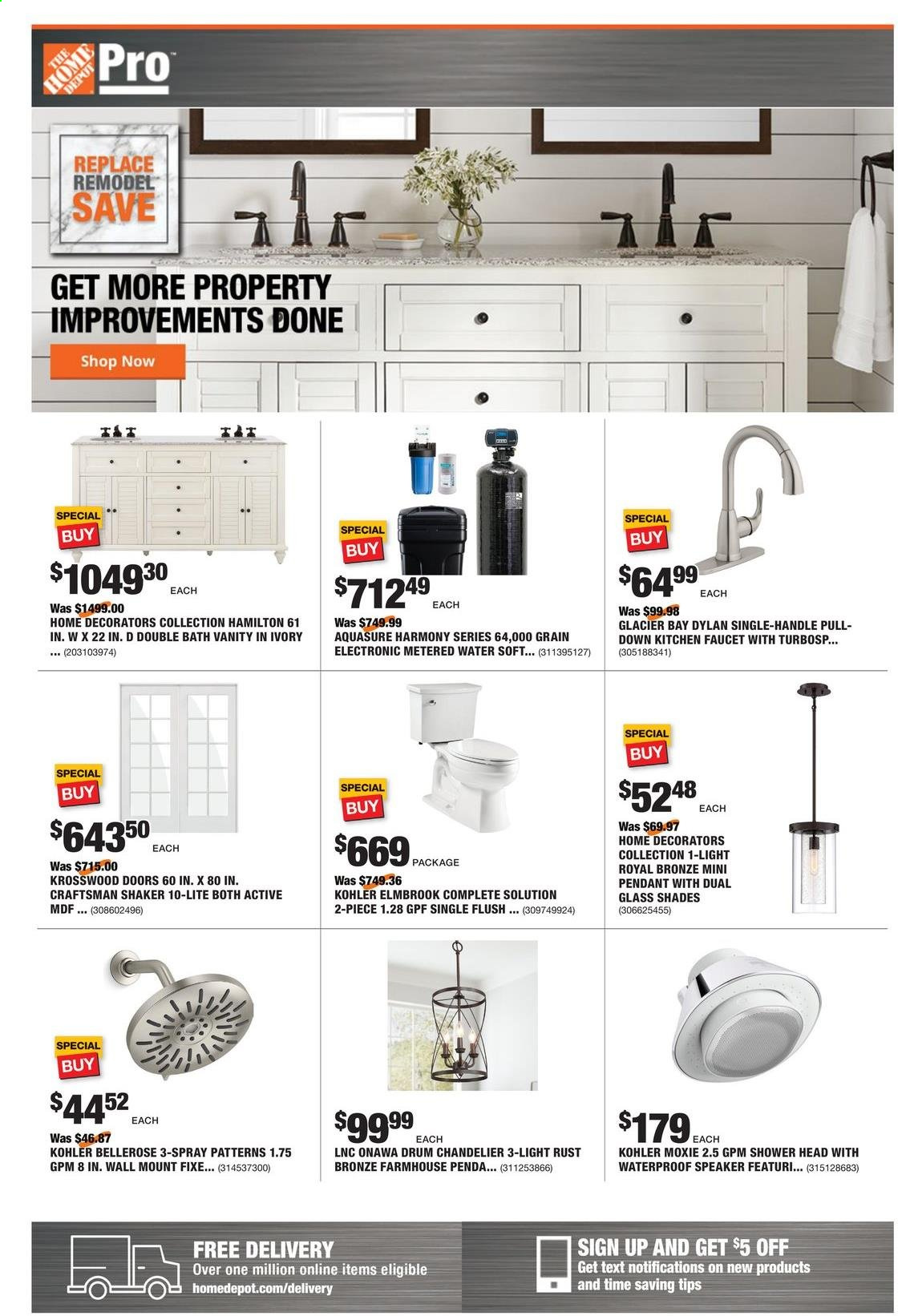 thumbnail - The Home Depot Flyer - 06/14/2021 - 06/21/2021 - Sales products - shaker, speaker, vanity, chandelier, door, Craftsman. Page 1.
