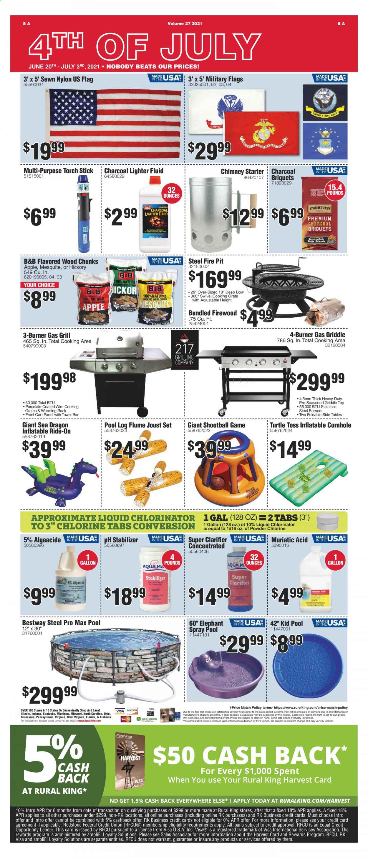 thumbnail - Rural King Flyer - 06/20/2021 - 07/03/2021 - Sales products - gallon, towel, torch, charcoal, gas grill, grill, briquettes, pool, starter. Page 13.
