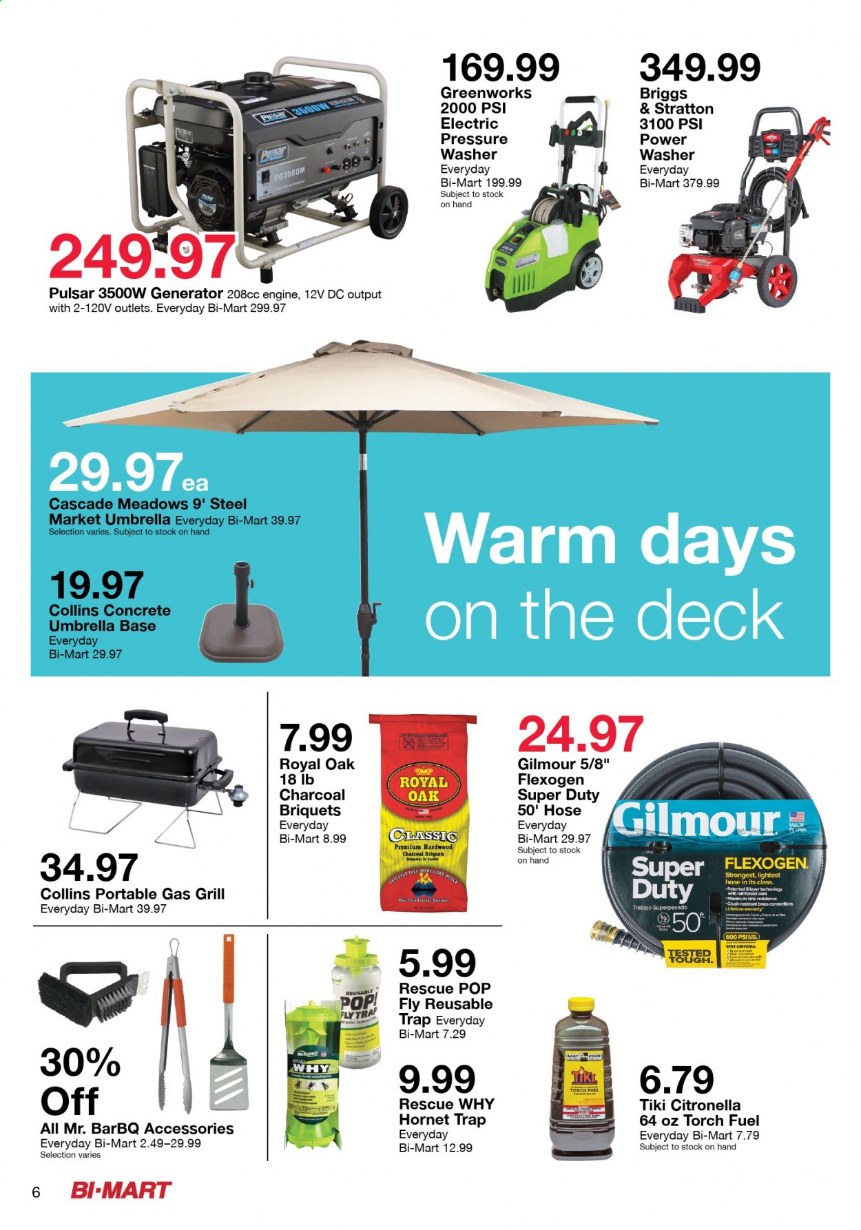 thumbnail - Bi-Mart Flyer - 06/22/2021 - 07/06/2021 - Sales products - Cascade, charcoal, electric pressure washer, pressure washer, generator, umbrella, gas grill, grill, briquettes. Page 6.