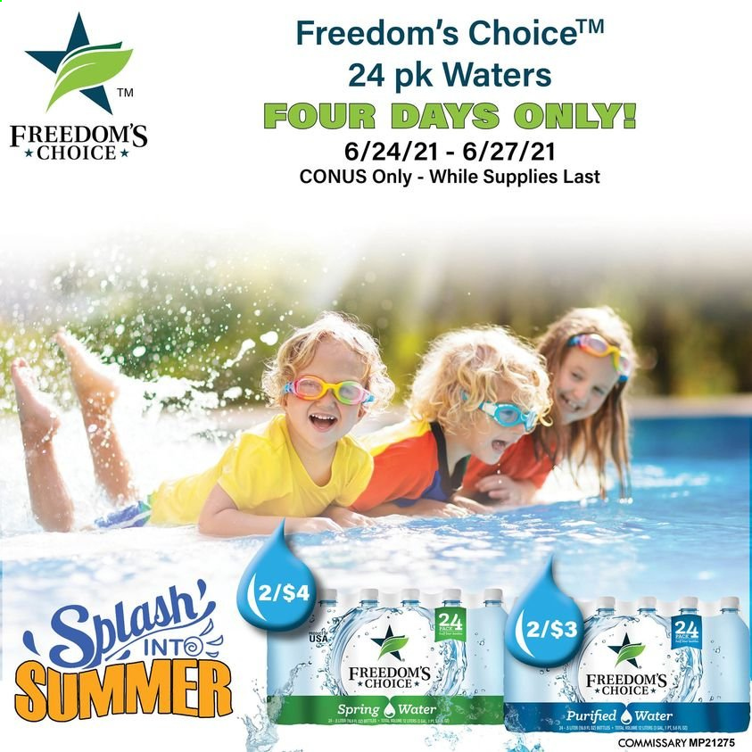 thumbnail - Commissary Flyer - 06/24/2021 - 06/27/2021 - Sales products - spring water, purified water. Page 1.