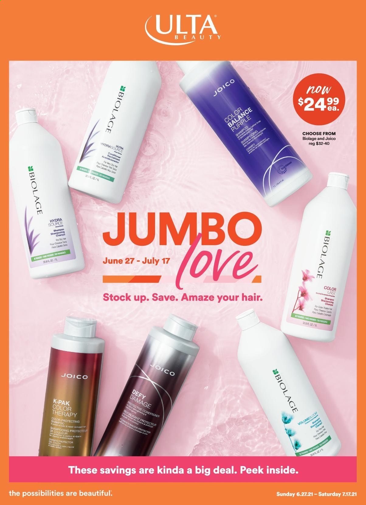 thumbnail - Ulta Beauty Flyer - 06/27/2021 - 07/17/2021 - Sales products - shampoo, conditioner. Page 1.