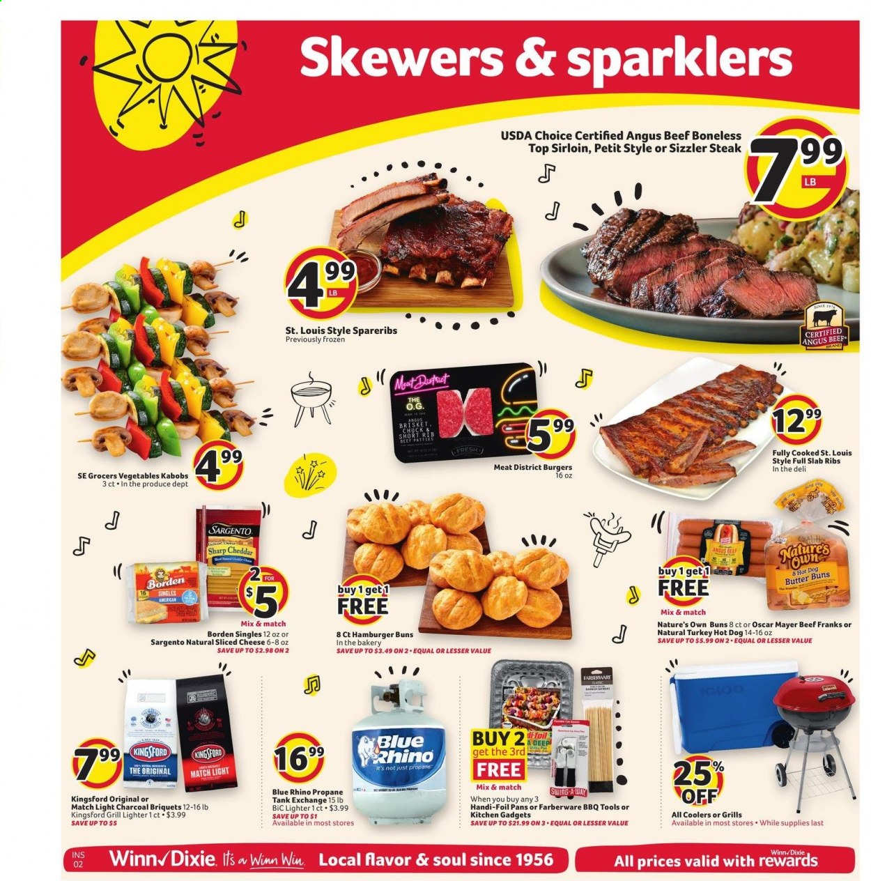 thumbnail - Winn Dixie Flyer - 06/30/2021 - 07/06/2021 - Sales products - buns, burger buns, hot dog, Oscar Mayer, sliced cheese, cheddar, cheese, Sargento, butter, beef meat, steak, pork spare ribs, BIC, pan, tank, Nature's Own. Page 8.