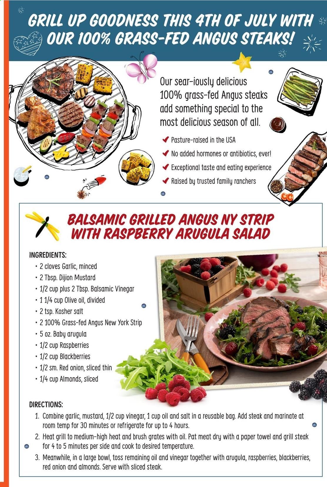 thumbnail - Sprouts Flyer - 06/23/2021 - 07/27/2021 - Sales products - garlic, onion, blackberries, cloves, mustard, balsamic vinegar, vinegar, olive oil, almonds, steak. Page 9.