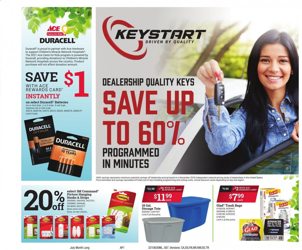 thumbnail - ACE Hardware Flyer - 06/30/2021 - 07/31/2021 - Sales products - trash bags, hook, Duracell, Optimum, tote, bag, storage tote. Page 7.