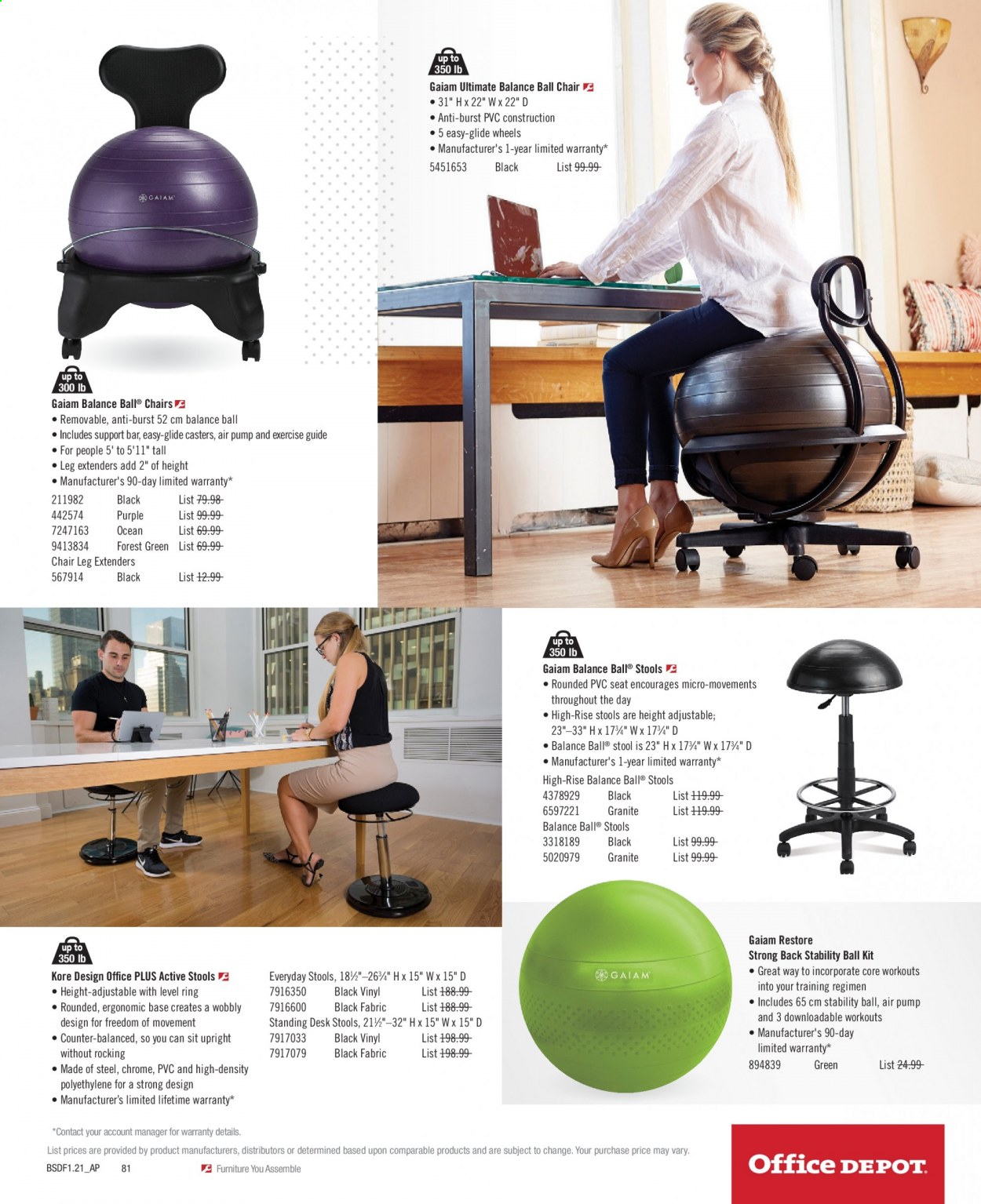 thumbnail - Office DEPOT Flyer - Sales products - standing desk, ball chair. Page 81.