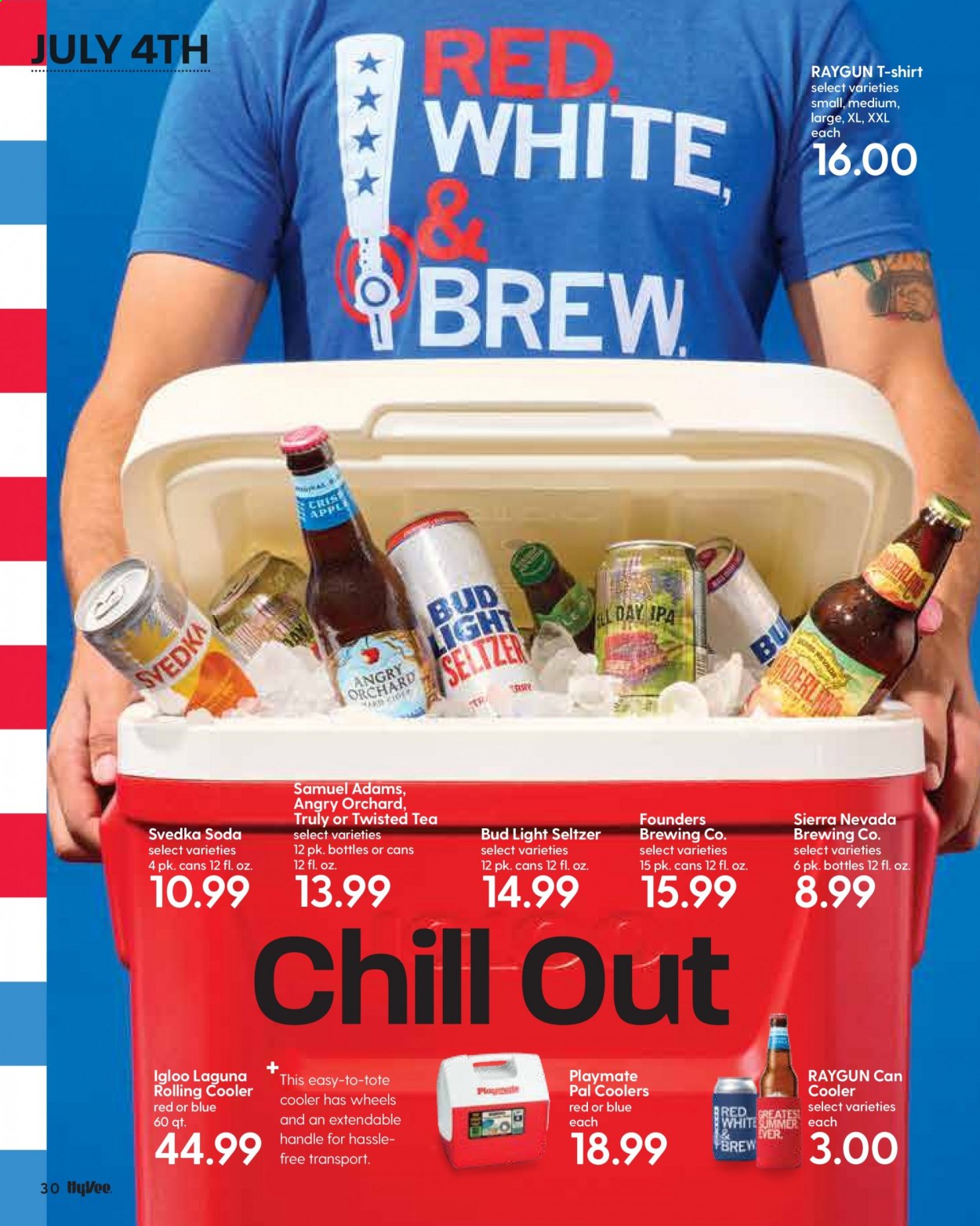 thumbnail - Hy-Vee Flyer - 07/01/2021 - 07/31/2021 - Sales products - soda, tea, Hard Seltzer, TRULY, beer, Twisted Tea, Bud Light, IPA, t-shirt, tote. Page 32.