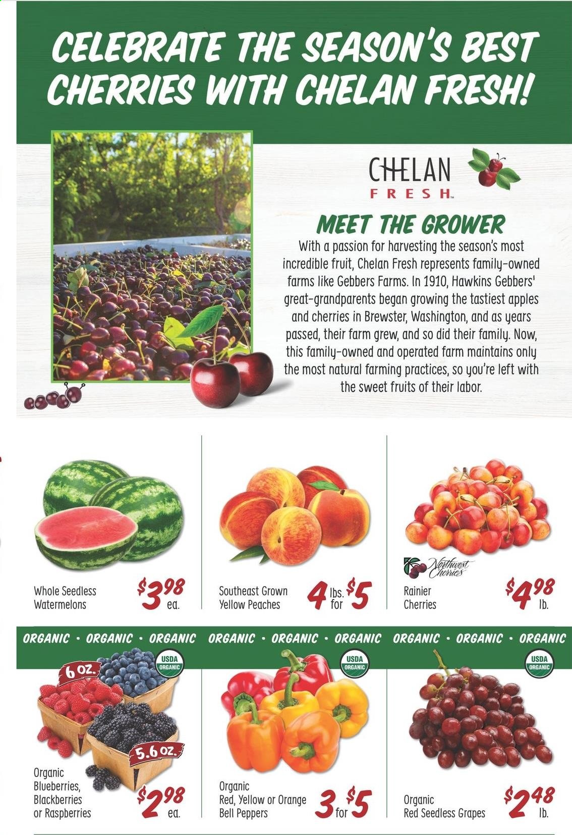 thumbnail - Sprouts Flyer - 07/07/2021 - 07/13/2021 - Sales products - seedless grapes, bell peppers, peppers, blackberries, blueberries, grapes, raspberries, cherries, oranges, peaches. Page 3.