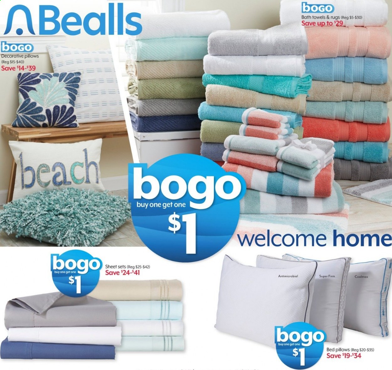 thumbnail - Bealls Florida Flyer - 07/07/2021 - 07/13/2021 - Sales products - pillow, bath towel, towel. Page 1.
