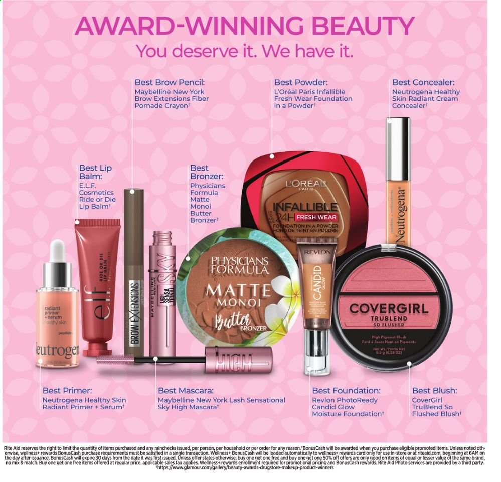 thumbnail - RITE AID Flyer - 07/11/2021 - 07/17/2021 - Sales products - L’Oréal, lip balm, Neutrogena, Revlon, corrector, makeup, bronzing powder, mascara, Maybelline. Page 13.