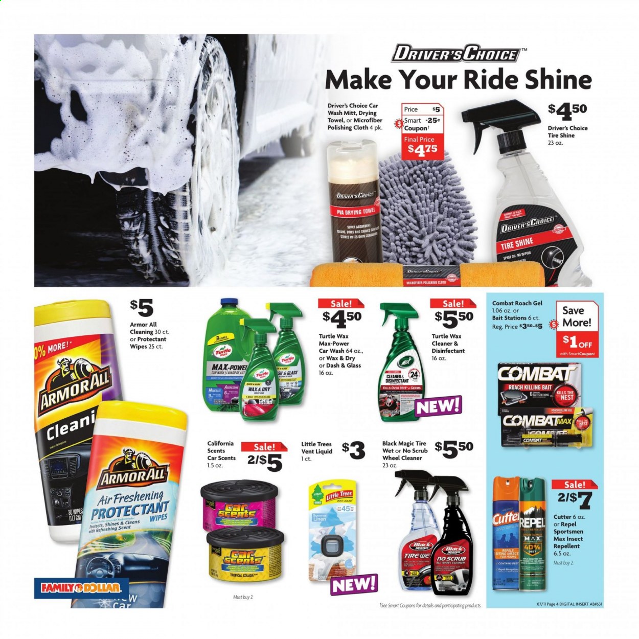 thumbnail - Family Dollar Flyer - 07/11/2021 - 07/17/2021 - Sales products - wipes, cleaner, desinfection, repellent, cutter, linens, towel. Page 8.