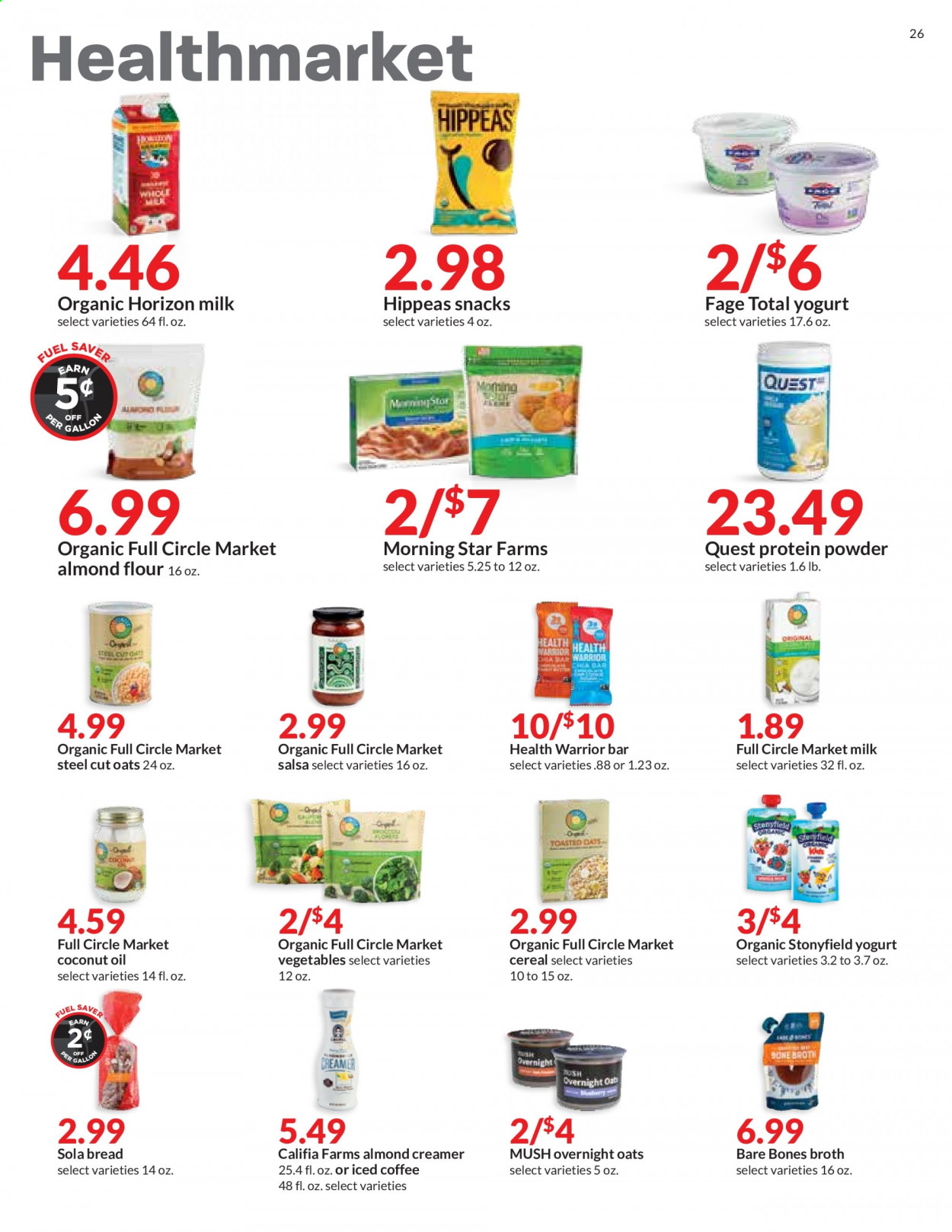 thumbnail - Hy-Vee Flyer - 07/14/2021 - 07/20/2021 - Sales products - bread, yoghurt, milk, creamer, almond creamer, snack, flour, broth, almond flour, cereals, salsa, coconut oil, oil, iced coffee, whey protein. Page 26.