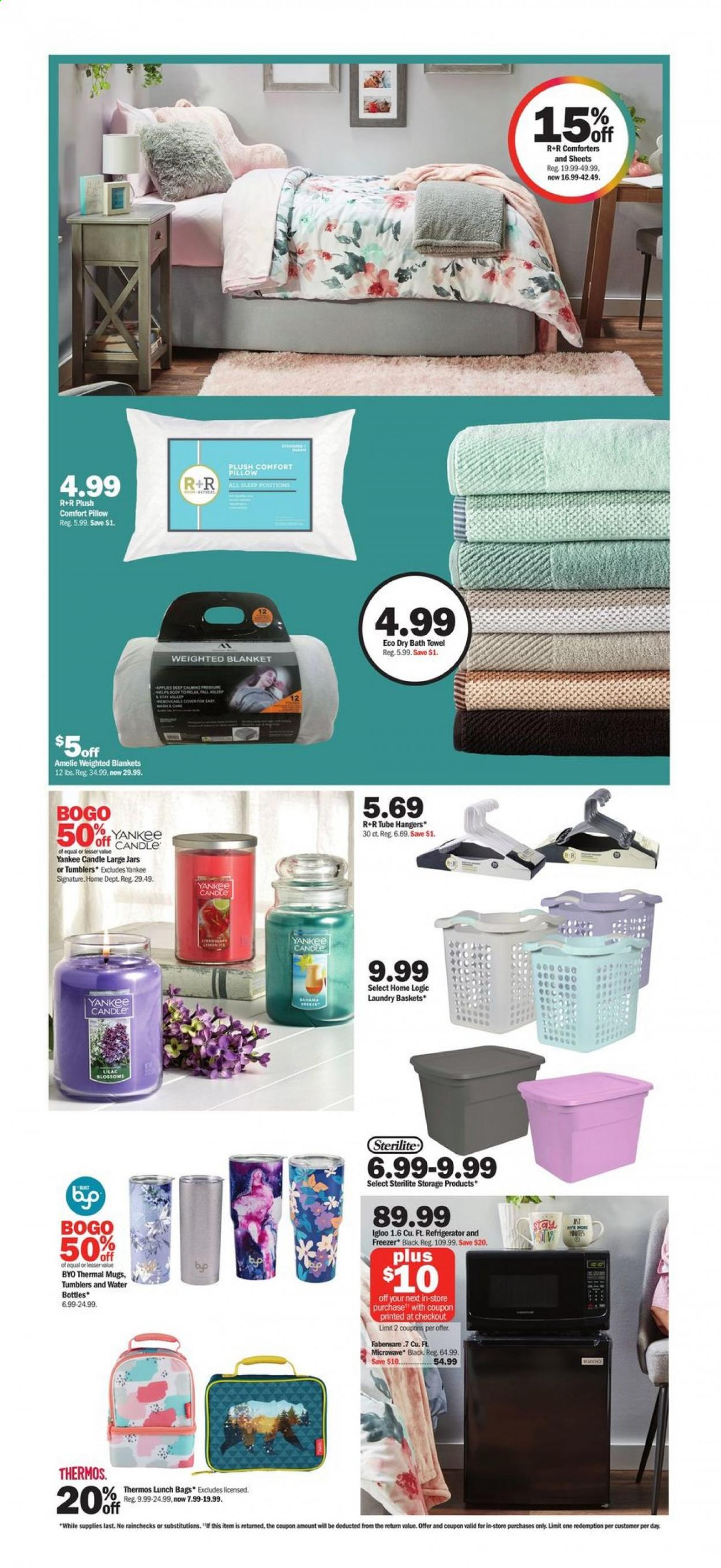 thumbnail - Meijer Flyer - 07/18/2021 - 07/24/2021 - Sales products - basket, hanger, tumbler, drink bottle, candle, Yankee Candle, blanket, comforter, pillow, bath towel, towel, weighted blanket, bag. Page 24.