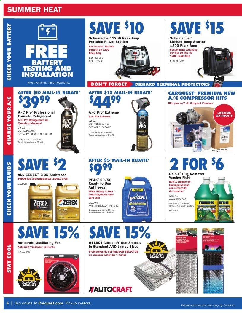 thumbnail - Carquest Flyer - 07/01/2021 - 07/28/2021 - Sales products - air compressor, starter, antifreeze, washer fluid, Rain-X. Page 4.