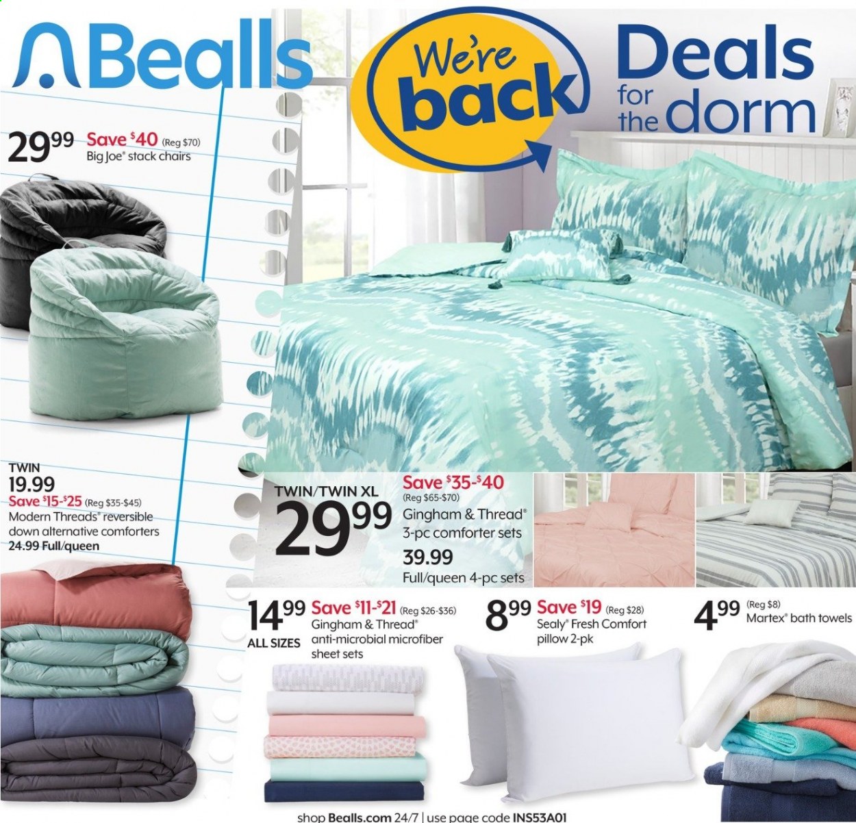 thumbnail - Bealls Florida Flyer - 07/21/2021 - 07/27/2021 - Sales products - comforter, pillow, bath towel, towel, Big Joe. Page 1.
