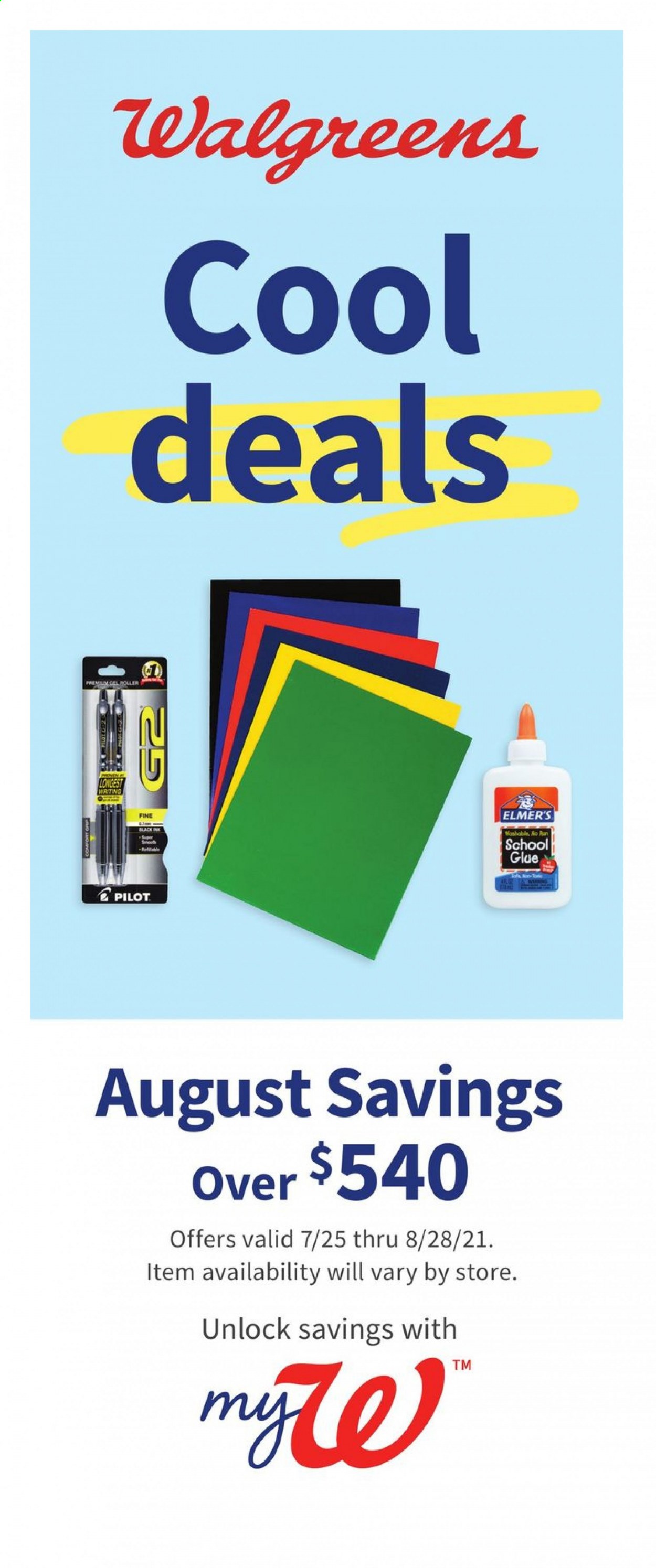 thumbnail - Walgreens Flyer - 07/25/2021 - 08/28/2021 - Sales products - glue. Page 1.
