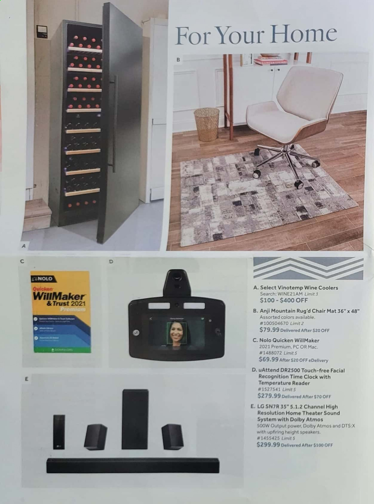 thumbnail - Costco Flyer - 07/29/2021 - 08/23/2021 - Sales products - chair, Trust, LG, wine, clock, home theater, speaker, rug. Page 4.