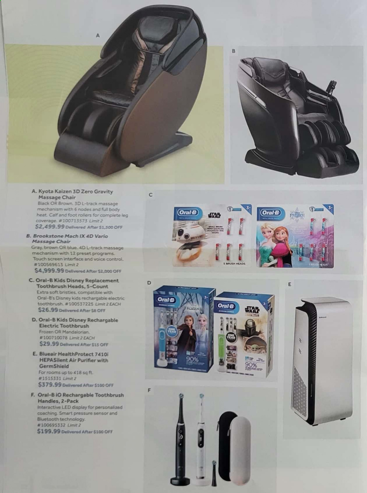 thumbnail - Costco Flyer - 07/29/2021 - 08/23/2021 - Sales products - chair, Disney, toothbrush, Oral-B, air purifier, electric toothbrush, massage chair. Page 14.