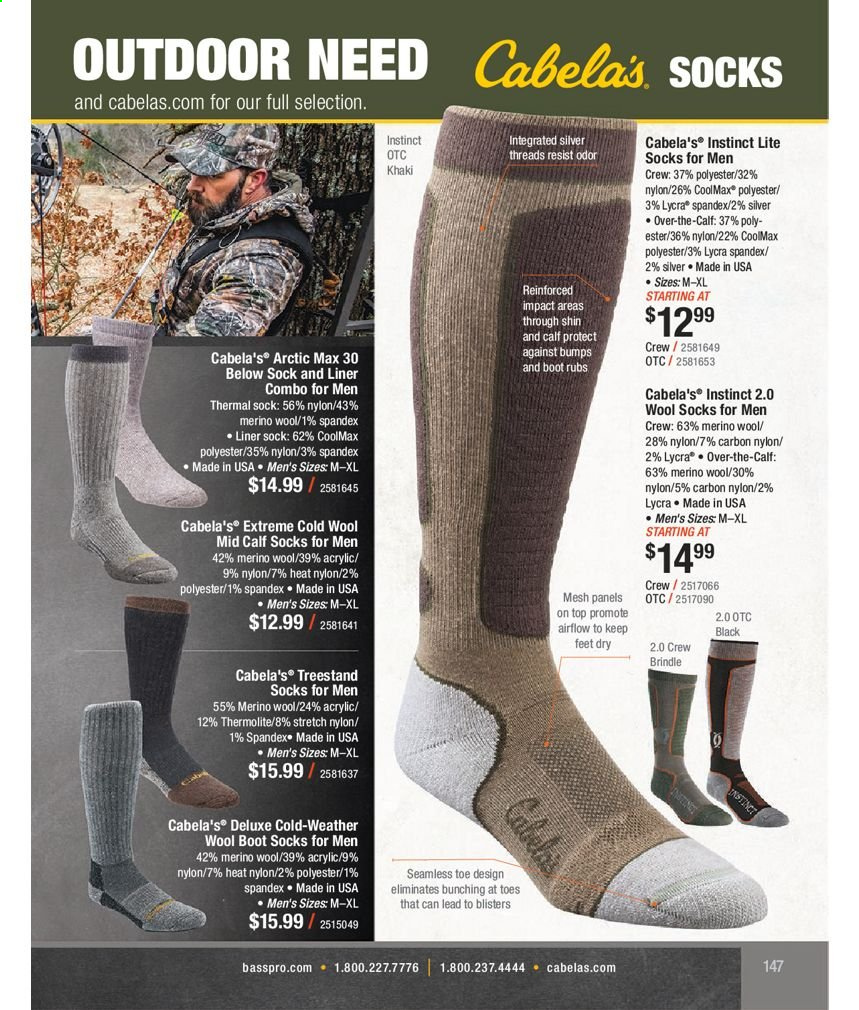 thumbnail - Bass Pro Shops Flyer - Sales products - calf socks, socks, wool socks. Page 147.