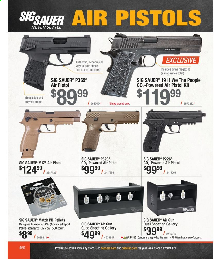 thumbnail - Cabela's Flyer - Sales products - SIG Sauer, gun, pistol, pellet gun. Page 460.