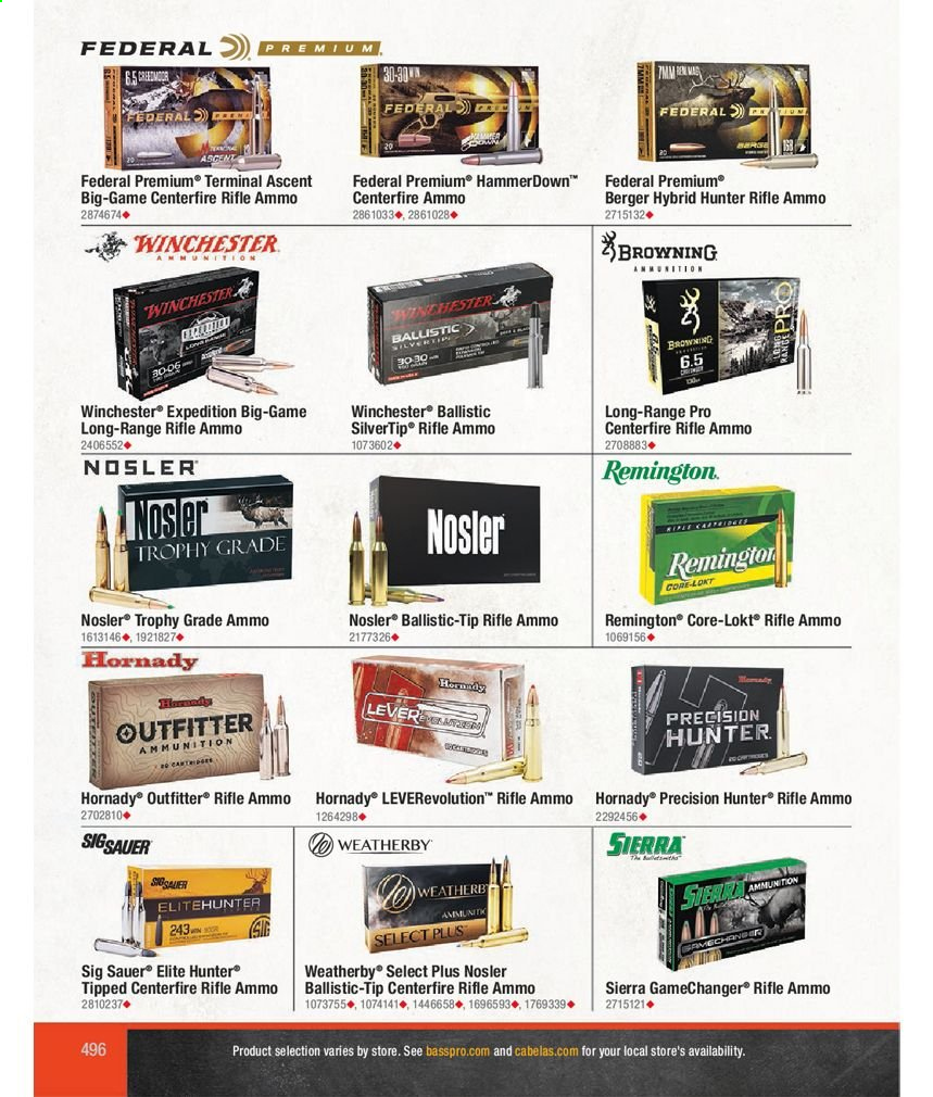 thumbnail - Cabela's Flyer - Sales products - Browning, Remington, rifle ammo, SIG Sauer. Page 496.