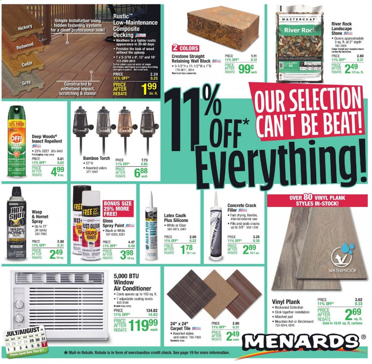 thumbnail - Menards Flyer - 07/29/2021 - 08/07/2021 - Sales products - repellent, spray paint, paint, vinyl, decking, carpet. Page 1.