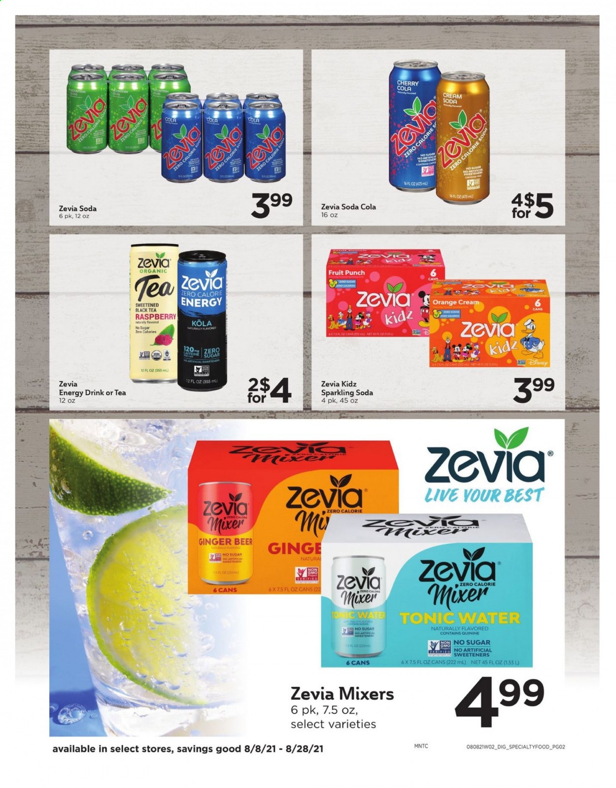 thumbnail - Cub Foods Flyer - 08/08/2021 - 08/28/2021 - Sales products - cherries, oranges, sweetener, artificial sweetener, energy drink, tonic, fruit punch, tea, beer, ginger beer. Page 2.