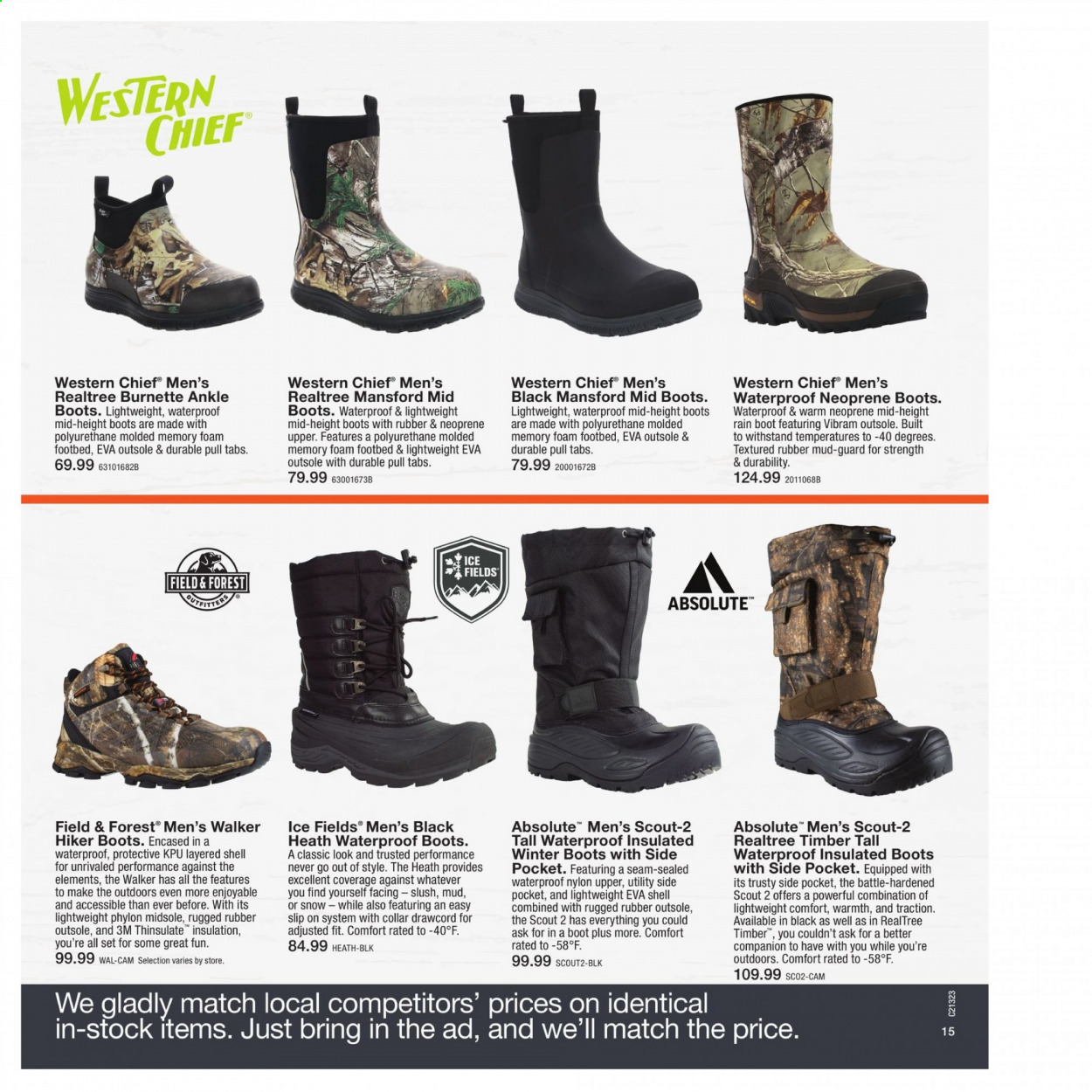 thumbnail - Fleet Farm Flyer - 08/08/2021 - 11/28/2021 - Sales products - boots, winter boots, Absolute, foam footbed, Shell. Page 15.