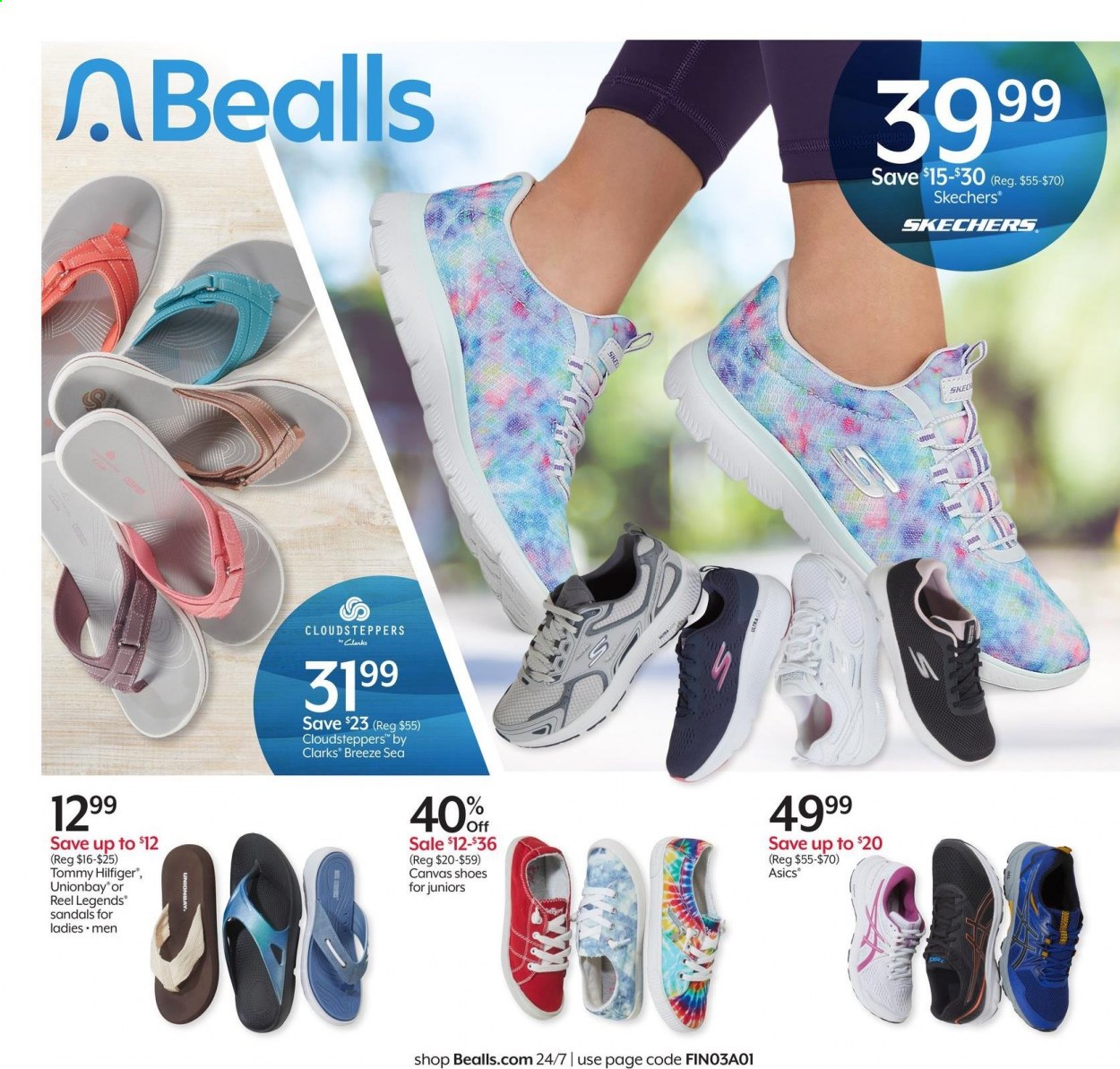 thumbnail - Bealls Florida Flyer - 08/18/2021 - 08/24/2021 - Sales products - Asics, sandals, shoes, Skechers, cloudsteppers, Tommy Hilfiger, Reel Legends. Page 1.