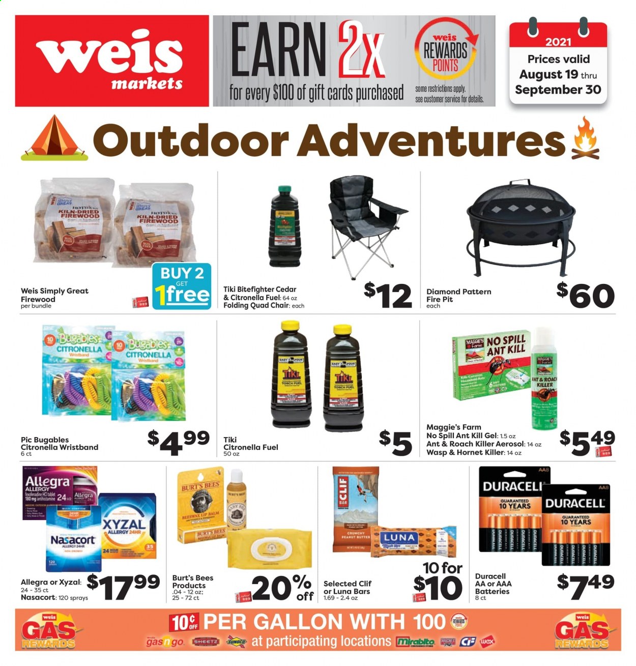 thumbnail - Weis Flyer - 08/19/2021 - 09/30/2021 - Sales products - butter, Duracell, AAA batteries. Page 1.