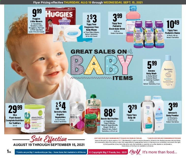 thumbnail - Big Y Flyer - 08/19/2021 - 09/15/2021 - Sales products - hake, yoghurt, shake, broth, oil. Page 1.