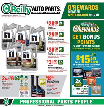 O'Reilly Auto Parts Flyer - 08.25.2021 - 09.28.2021.