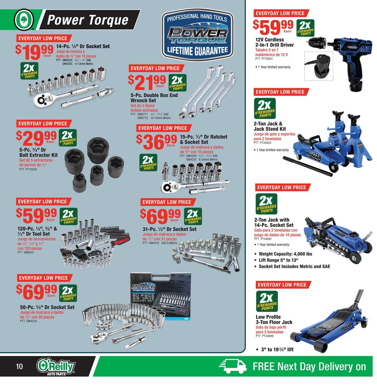 thumbnail - O'Reilly Auto Parts Flyer - 08/25/2021 - 09/28/2021 - Sales products - drill, socket set, tool set, wrench set, hand tools, floor jack. Page 10.