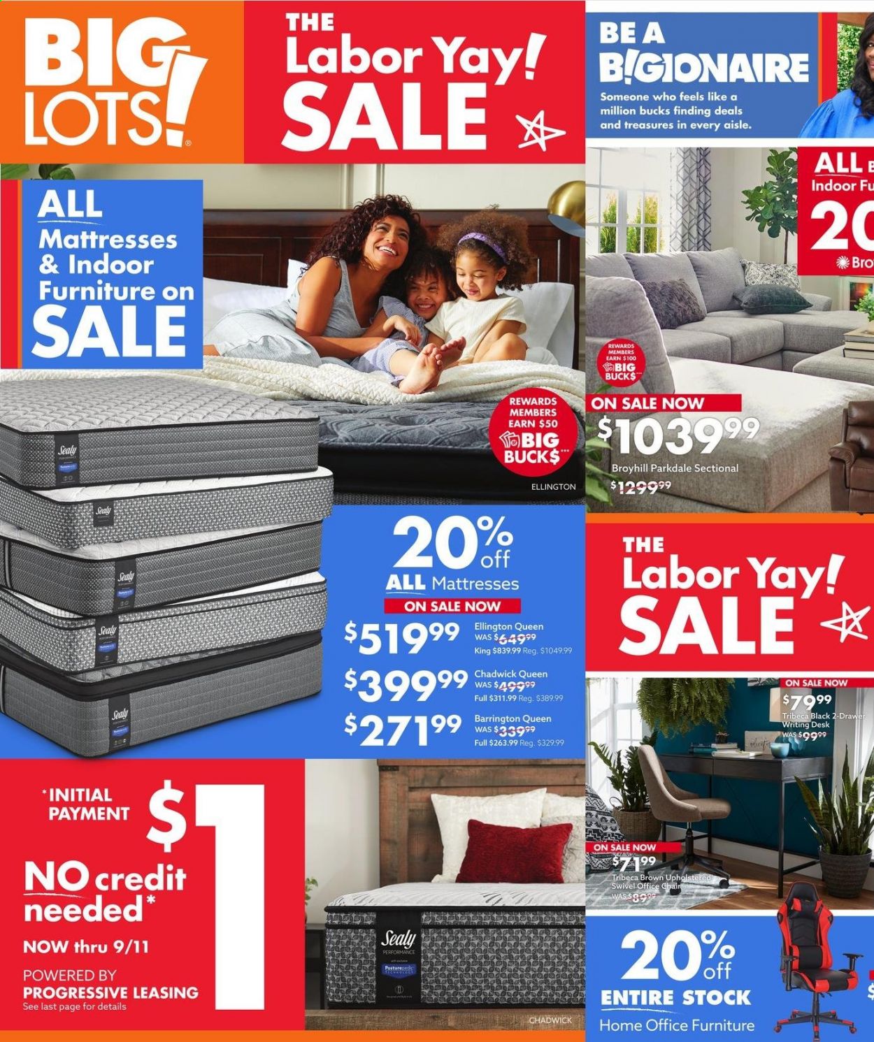 thumbnail - Big Lots Flyer - 08/28/2021 - 09/11/2021 - Sales products - chair, mattress, office chair. Page 1.
