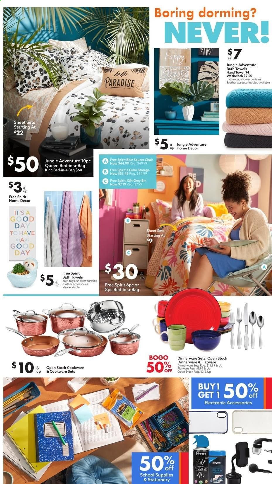thumbnail - Big Lots Flyer - 08/28/2021 - 09/11/2021 - Sales products - chair, bed, king bed, queen bed, cookware set, dinnerware set, flatware, saucer, curtain, bath mat, bath towel, towel, washcloth, hand towel. Page 5.