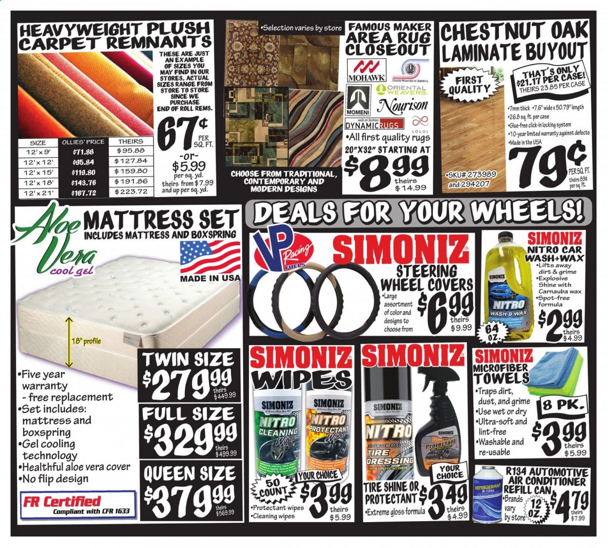 thumbnail - Ollie's Bargain Outlet Flyer - 08/26/2021 - 09/01/2021 - Sales products - glue, mattress, rug, carpet, area rug, cleansing wipes, microfiber towel, tyre shine. Page 4.