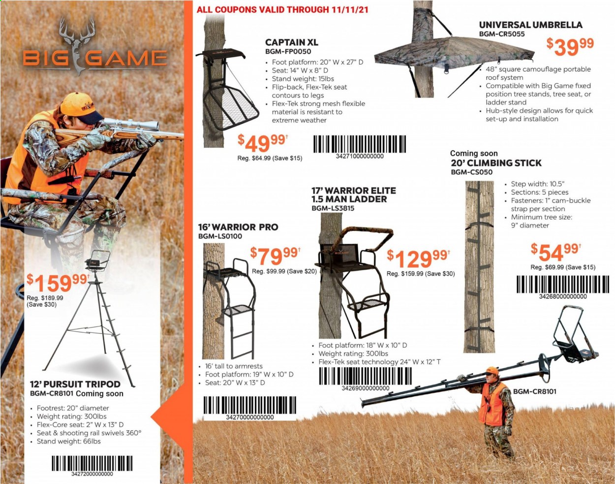 thumbnail - Dunham's Sports Flyer - 08/26/2021 - 11/11/2021 - Sales products - tripod, umbrella, climbing stick. Page 5.