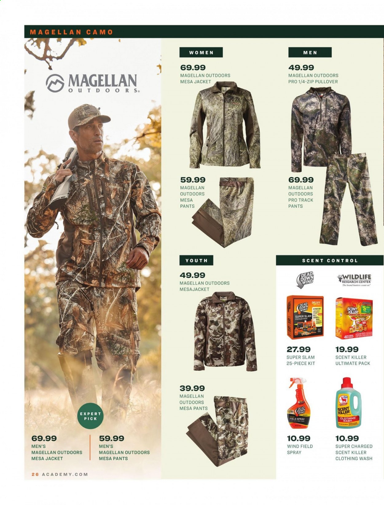 thumbnail - Academy Sports + Outdoors Flyer - 08/30/2021 - 10/06/2021 - Sales products - jacket, pants, track pants, pullover, Magellan, scent killer. Page 22.