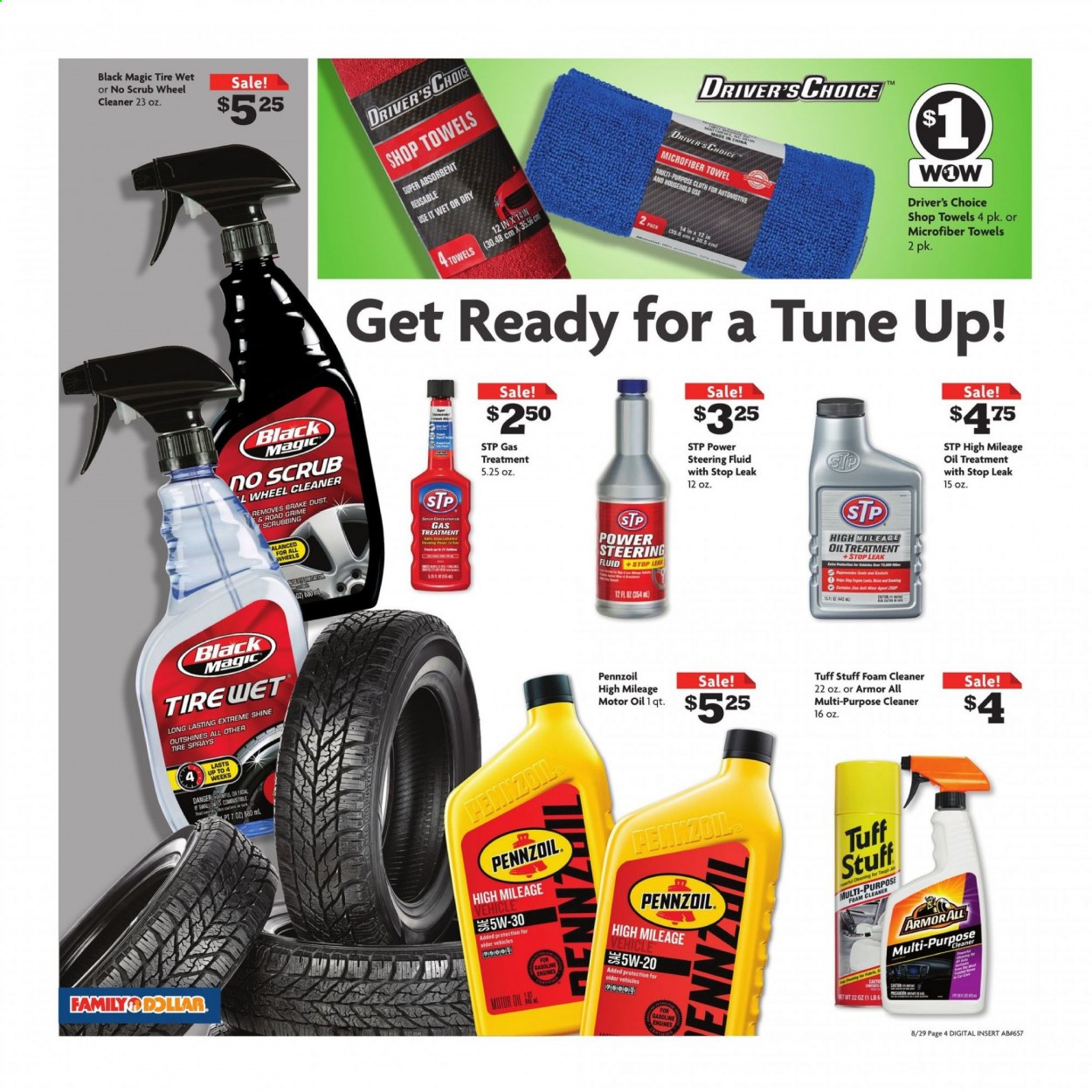 thumbnail - Family Dollar Flyer - 08/29/2021 - 09/06/2021 - Sales products - oil, cleaner, microfiber towel, towel, vehicle. Page 13.
