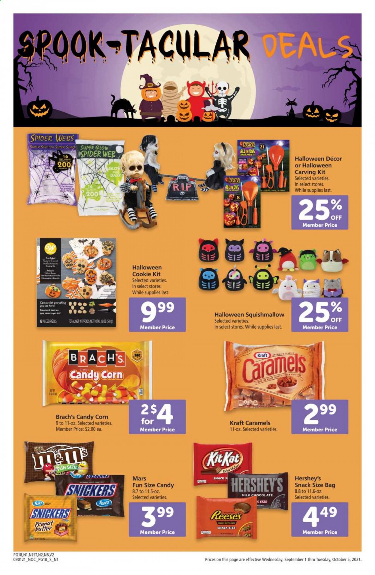 thumbnail - Safeway Flyer - 09/01/2021 - 10/05/2021 - Sales products - corn, Kraft®, Reese's, Hershey's, milk chocolate, chocolate, snack, Snickers, Mars, peanut butter, bag. Page 18.