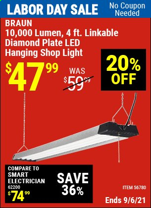 thumbnail - Harbor Freight Flyer - 09/02/2021 - 09/06/2021 - Sales products - Braun, shop light. Page 18.
