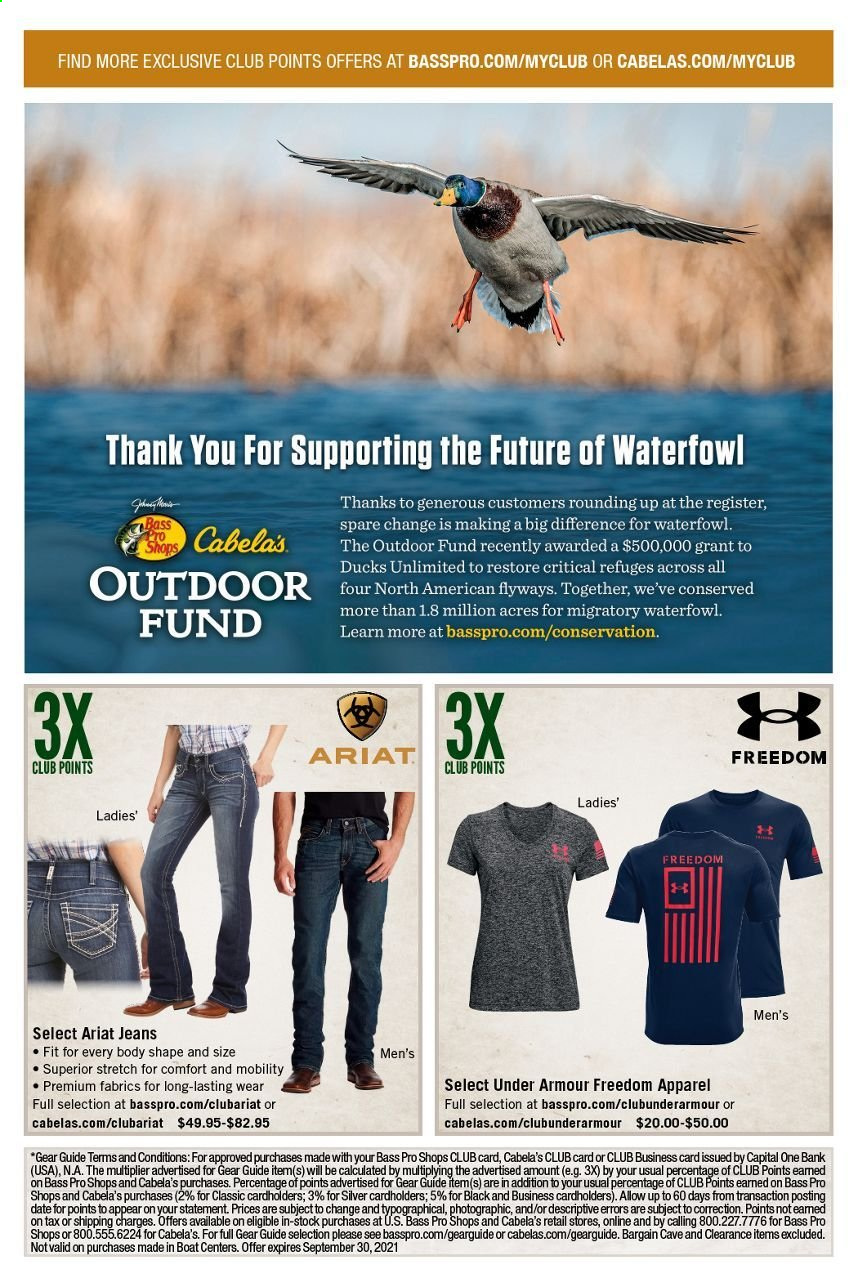 thumbnail - Bass Pro Shops Flyer - 09/01/2021 - 09/30/2021 - Sales products - Under Armour, jeans. Page 4.