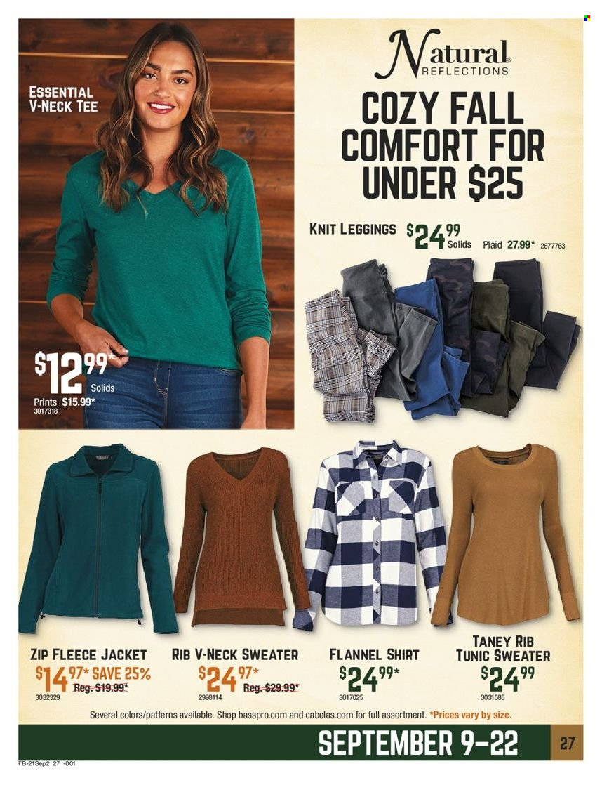 thumbnail - Bass Pro Shops Flyer - 09/09/2021 - 09/22/2021 - Sales products - jacket, flannel shirt, shirt, sweater. Page 26.