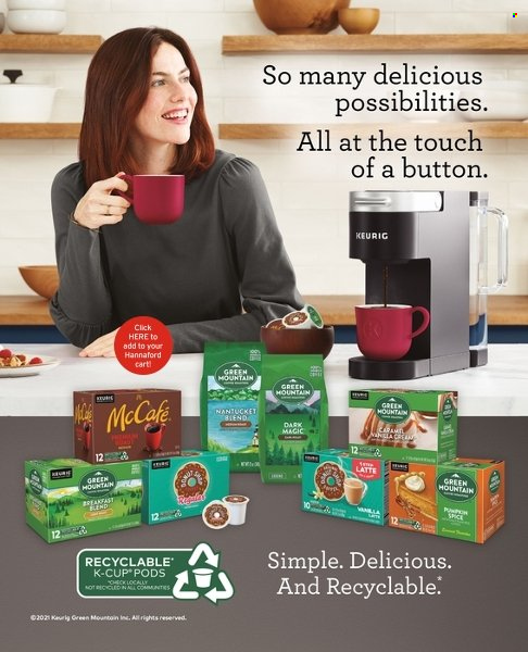 thumbnail - Hannaford Flyer - 09/01/2021 - 09/30/2021 - Sales products - coffee capsules, McCafe, K-Cups, Keurig, Green Mountain. Page 12.