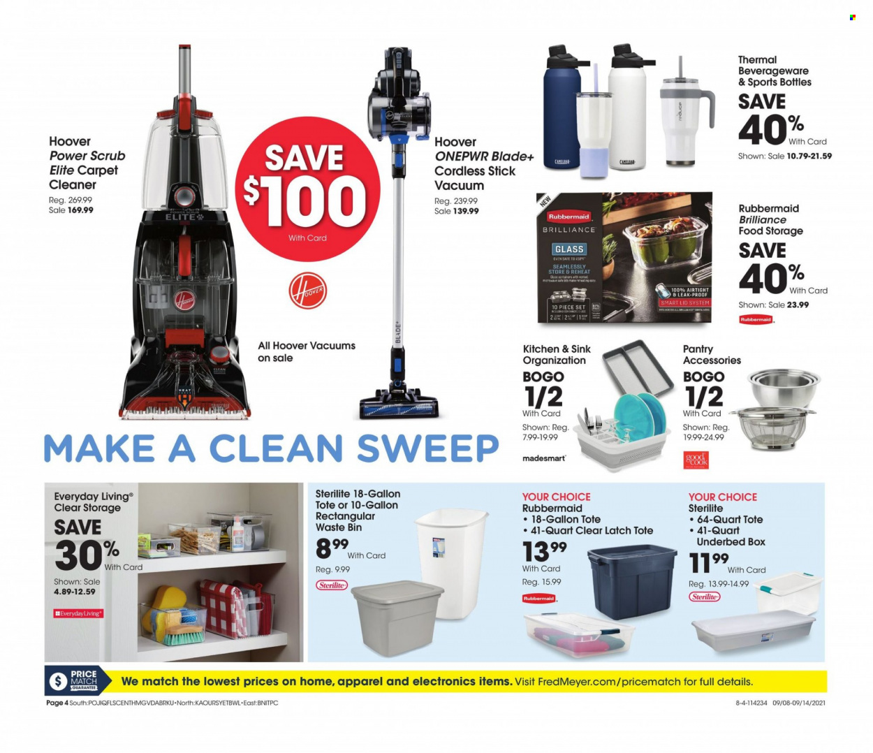 thumbnail - Fred Meyer Flyer - 09/08/2021 - 09/14/2021 - Sales products - cleaner, bin, gallon, lid, thermal bottle. Page 4.