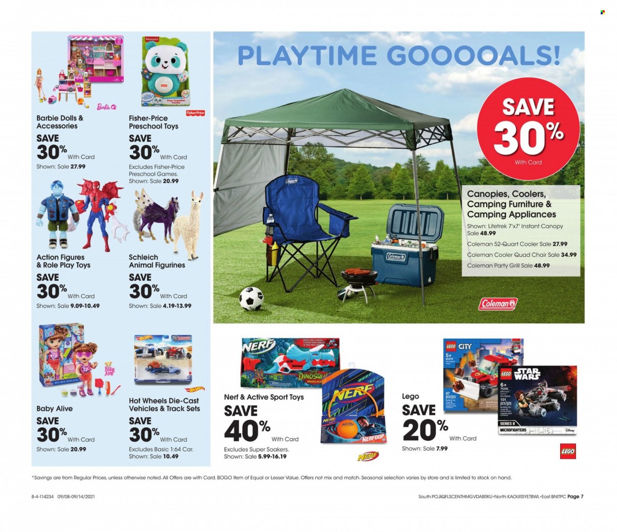 thumbnail - Fred Meyer Flyer - 09/08/2021 - 09/14/2021 - Sales products - Barbie, Nerf, doll, LEGO, LEGO City, Schleich, toys, Hot Wheels, Fisher-Price. Page 7.