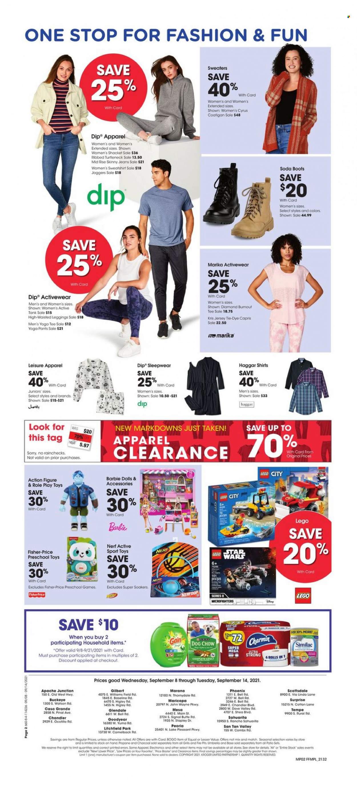 thumbnail - Fry’s Flyer - 09/08/2021 - 09/14/2021 - Sales products - soda, Similac, pants, Gilbert, Dove, Charmin, Gain, Signal, Barbie, Nerf, tank, Dog Chow, BOSE. Page 2.