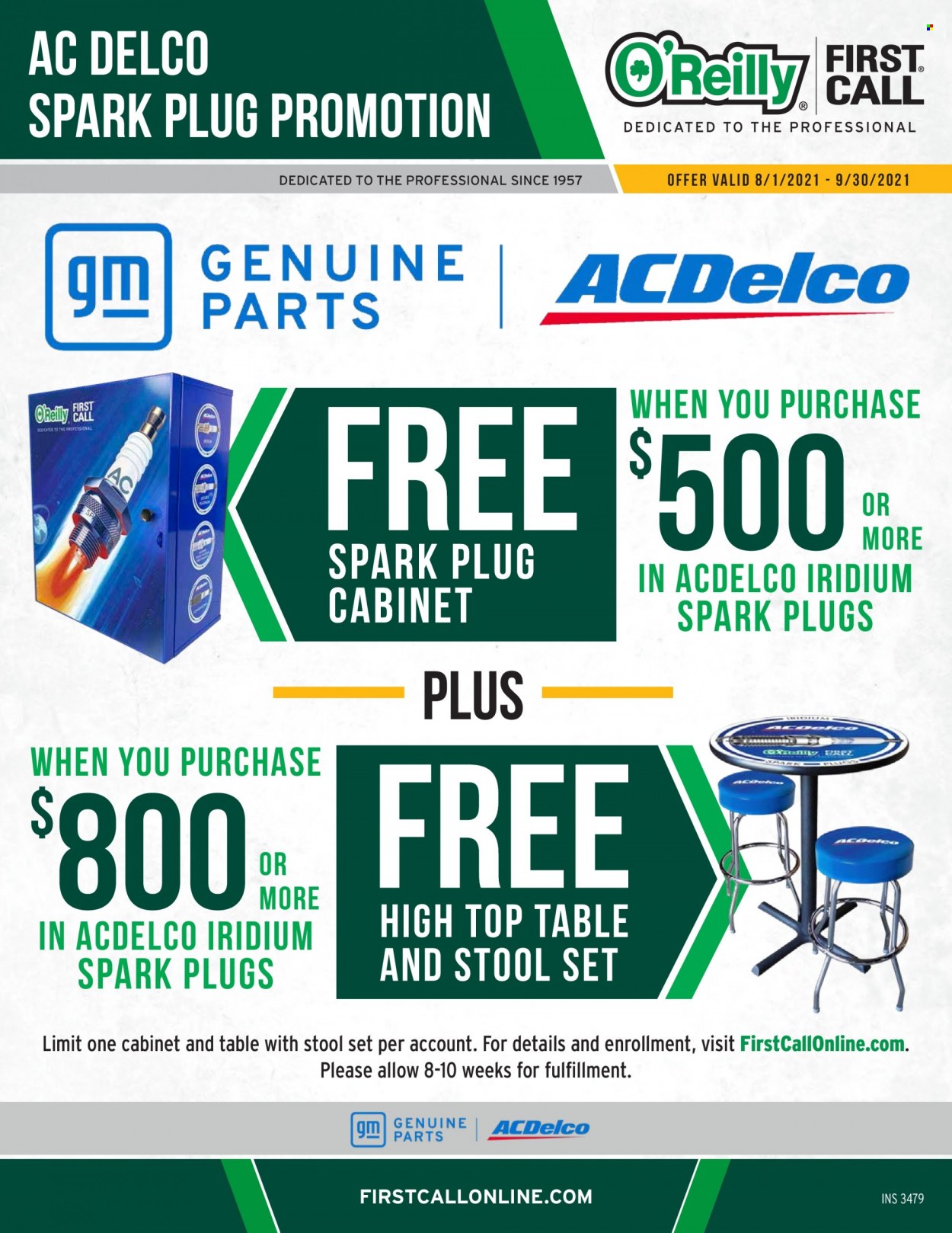 thumbnail - O'Reilly Auto Parts Flyer - 08/01/2021 - 09/30/2021 - Sales products - cabinet, spark plugs. Page 1.