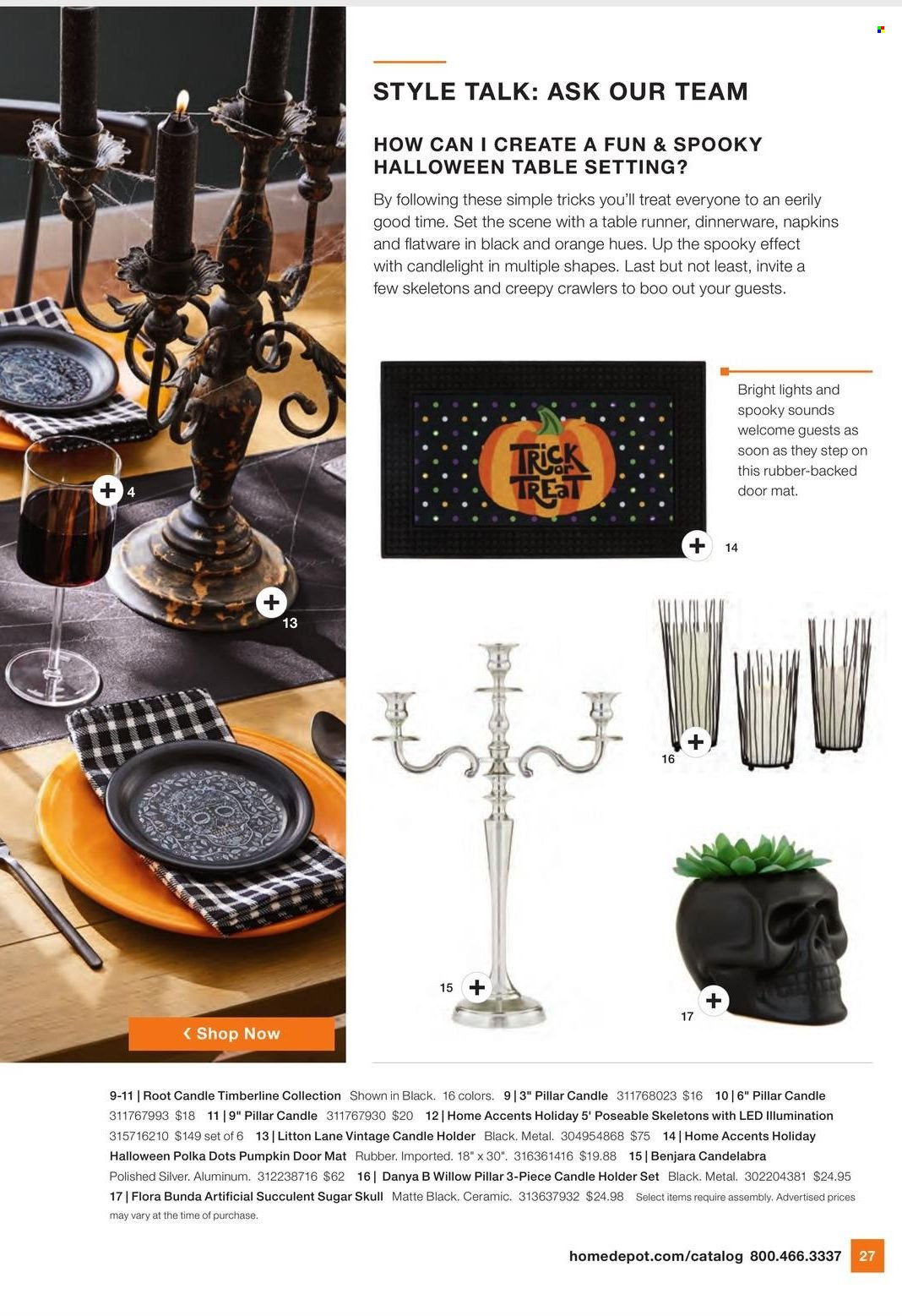 thumbnail - The Home Depot Flyer - 09/07/2021 - 10/03/2021 - Sales products - holder, candle holder, dinnerware set, flatware, table runner, napkins, door mat, door. Page 26.