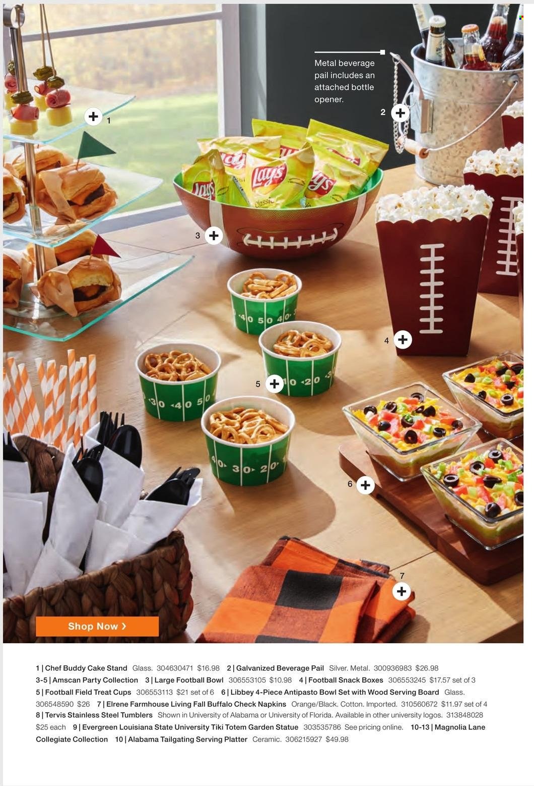 thumbnail - The Home Depot Flyer - 09/07/2021 - 10/03/2021 - Sales products - cake stand, tumbler, bottle opener, cup, bowl set, bowl, napkins. Page 29.